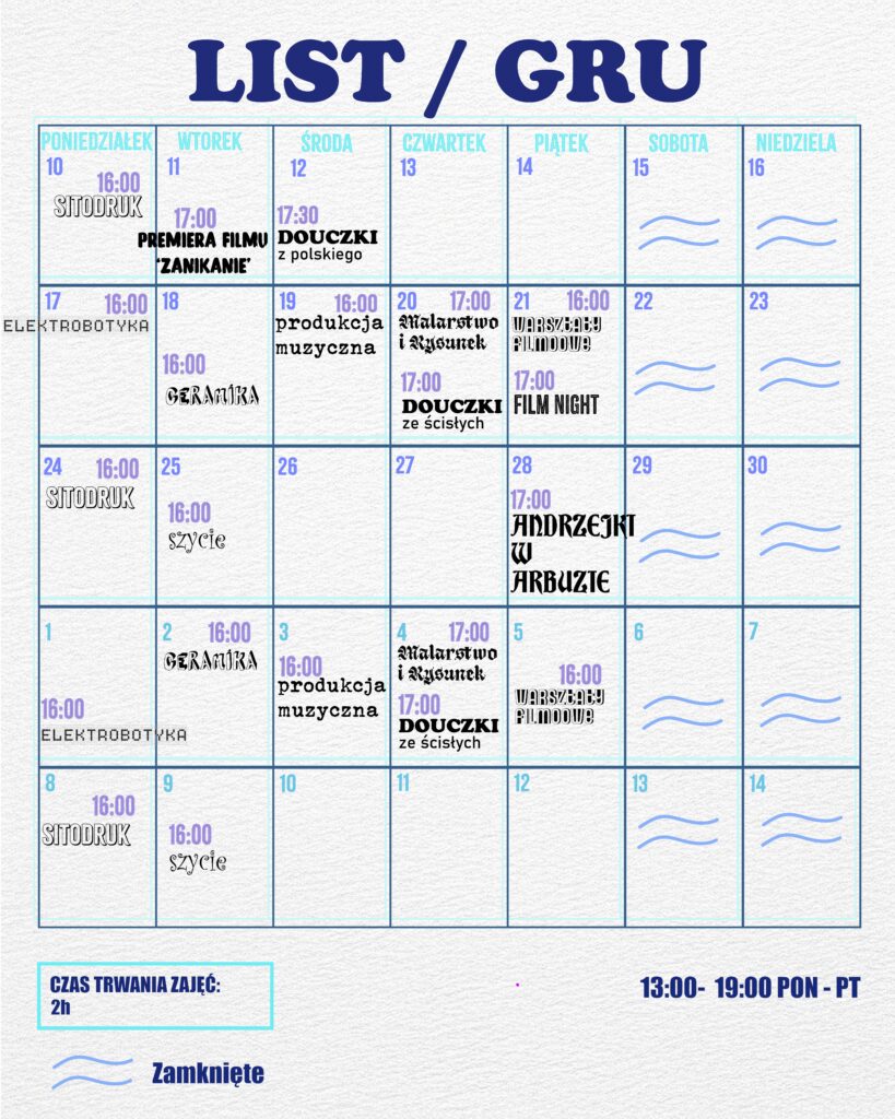 harmonogram na listopad